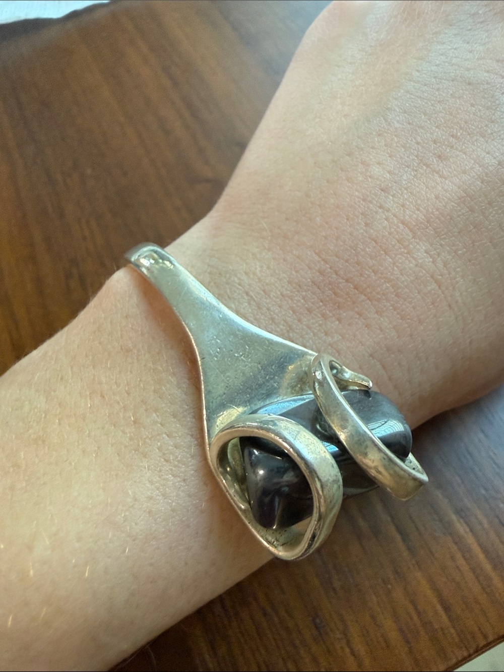 Silver Fork Bracelet With Center Stone